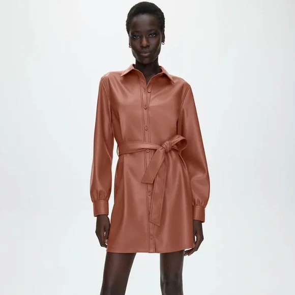 Aritzia Dresses | Aritzia Wilfred Caroline Vegan Leather Dress in Patina Brown | Color: Brown | Size: L | Mariahkelty's Closet